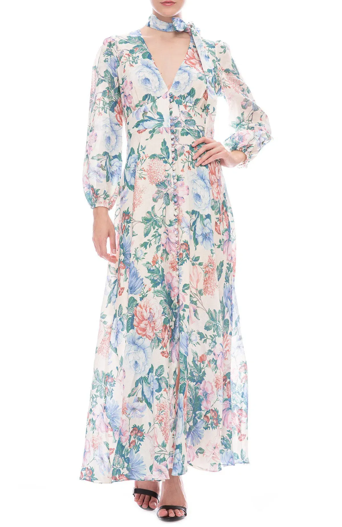 Zimmermann Verity Plunge Long Dress Cream Floral Size 8 - Image 2