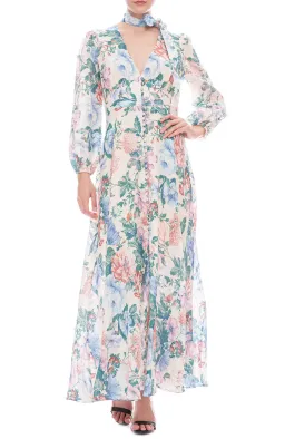 Zimmermann Verity Plunge Long Dress Cream Floral Size 6 for rent on The Volte - image 2