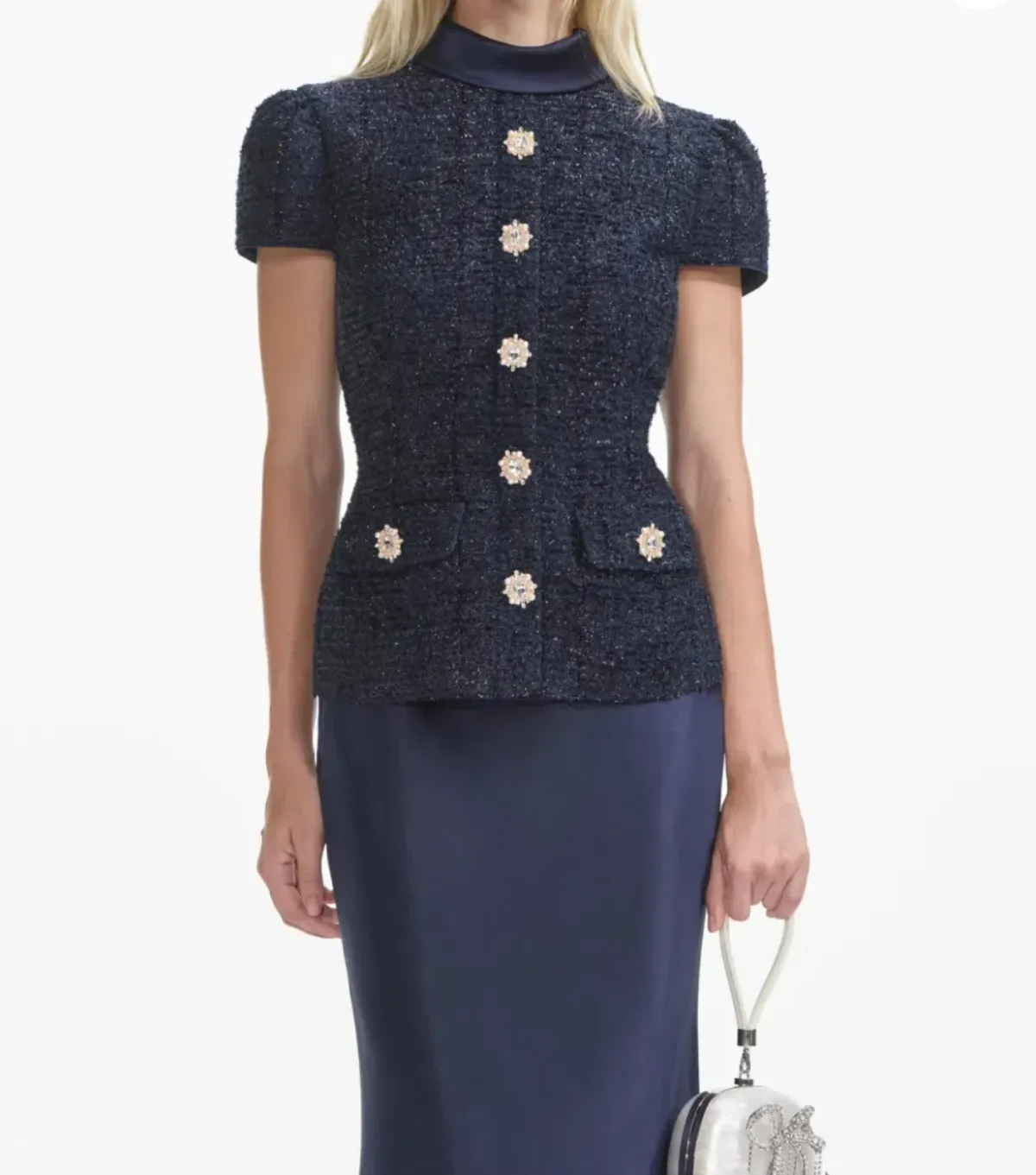 Self Portrait Navy Metallic Boucle Maxi Dress Size 6 - Image 3
