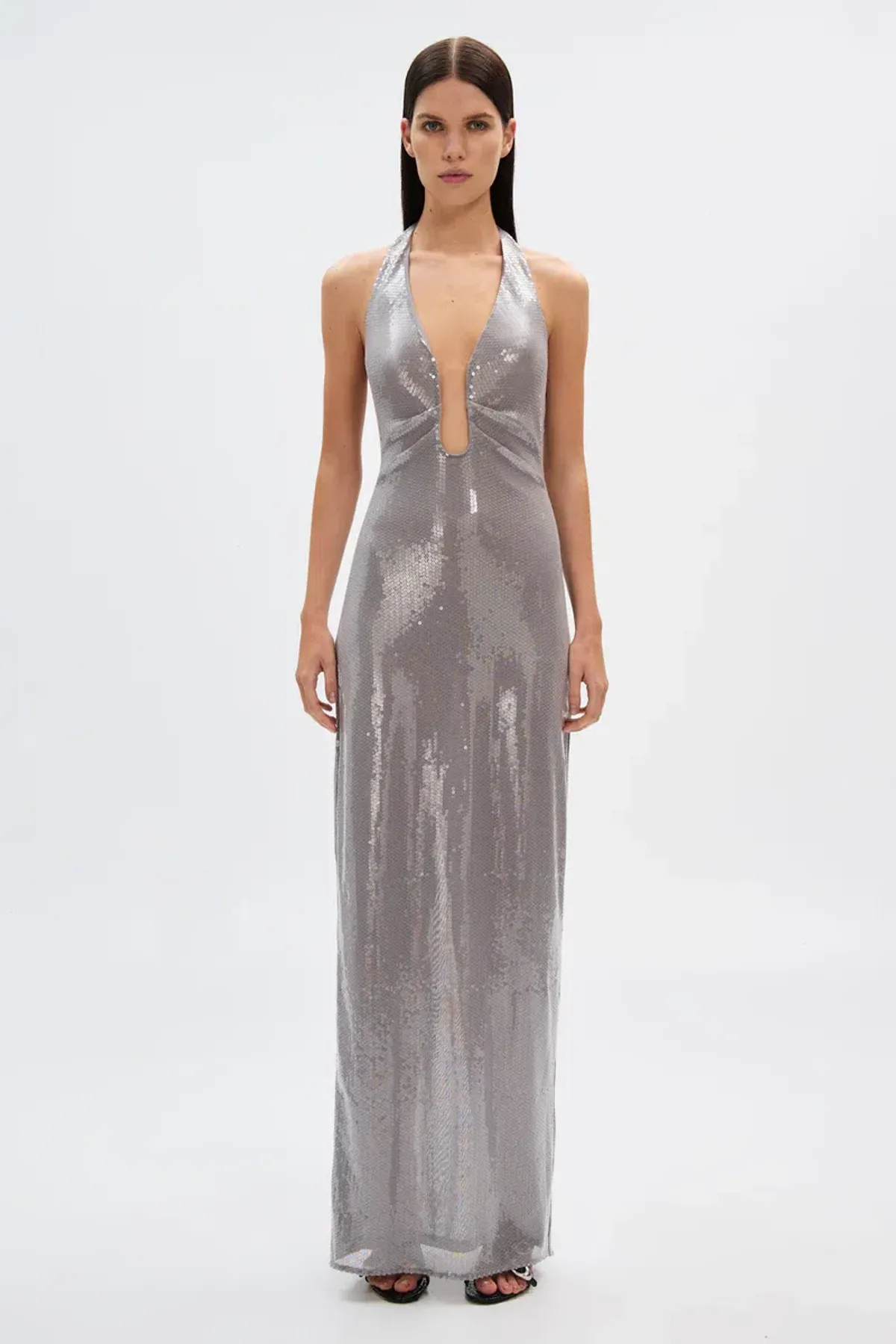 MISHA ‘Alusia’ Sequin Maxi Dress – Pewter Silver – Size AU M/10 ✨ - Image 2