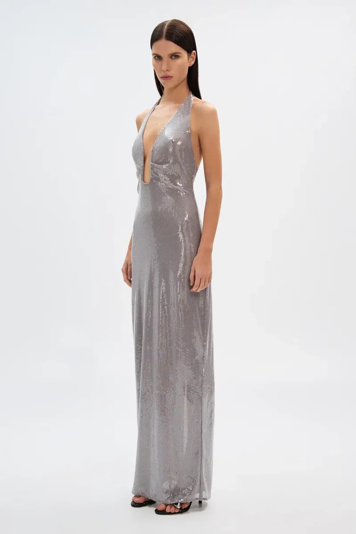 MISHA ‘Alusia’ Sequin Maxi Dress – Pewter Silver – Size AU M/10 ✨ - Image 1