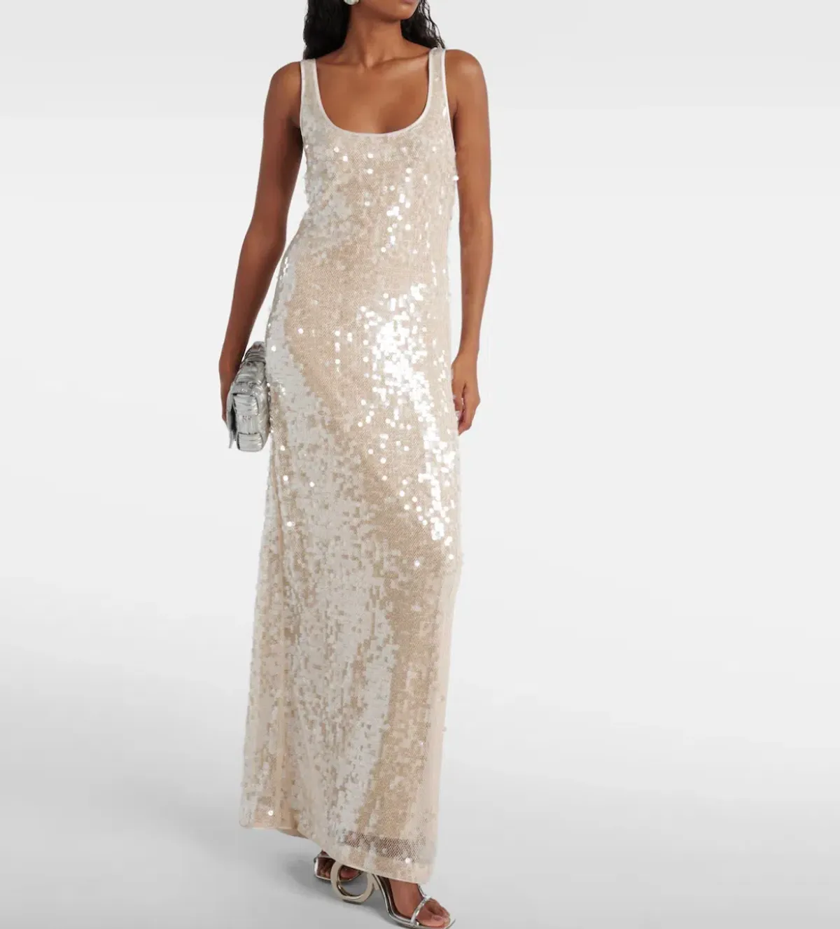 SIMKHAI Bex Sequined Tulle Maxi Long Maxi Dress Gown in Cream US 6 (Best fits AU12) | Engagement Dress - Image 4