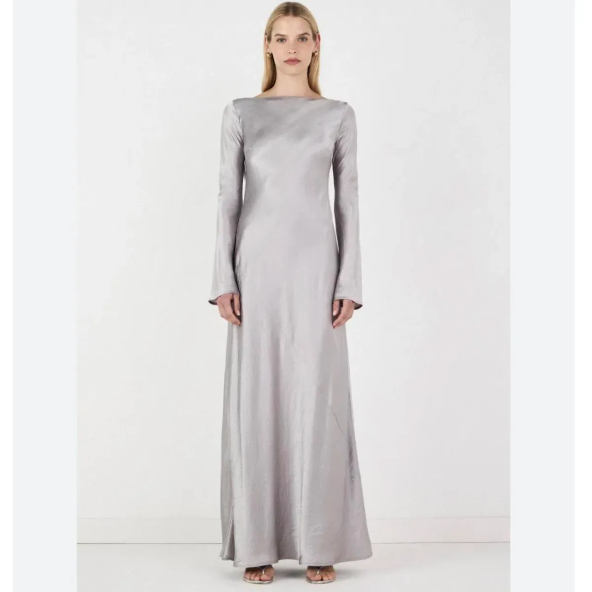 Hansen & Gretel Sundra Backless Maxi Dress Silver SIZE SMALL - Image 1