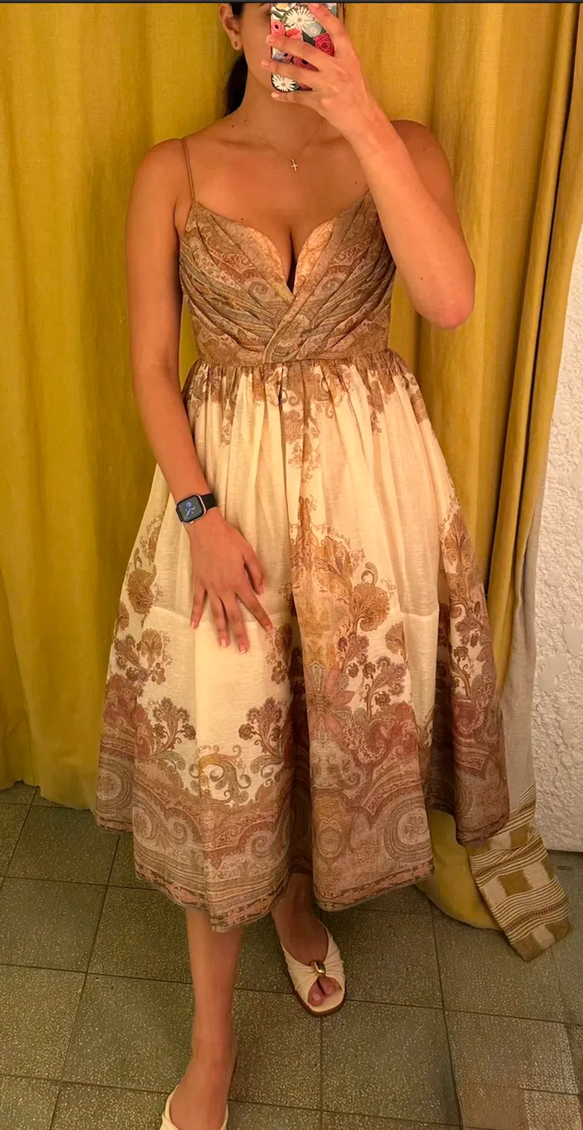 Zimmermann Illustration Draped Midi Dress Cream Paisley Size 10 - Image 4