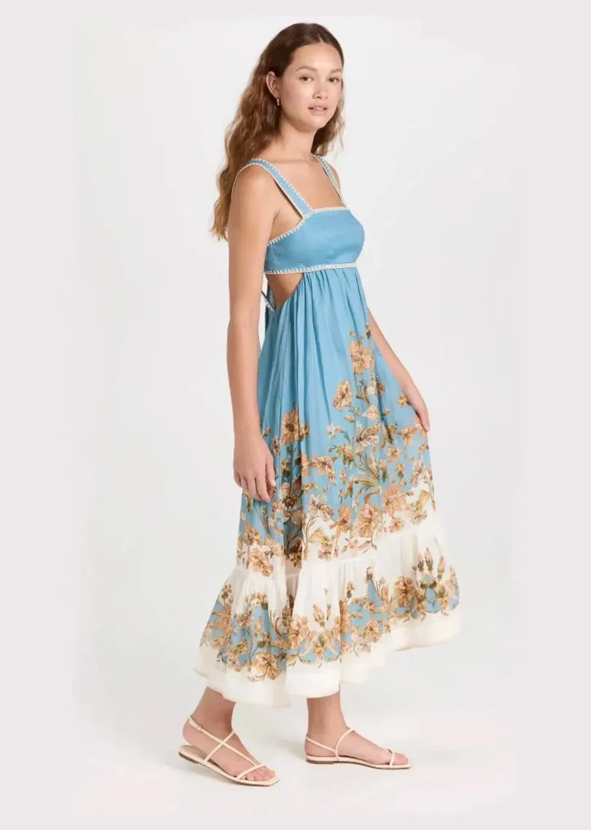 Zimmermann Chintz Tiered Midi Dress Blue Daisy Floral Size 1/ AU 10 - Image 2