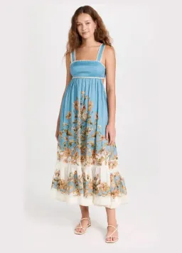 Zimmermann Chintz Tiered Midi Dress Blue Daisy Floral Size 1/ AU 10  for rent on The Volte - image 1