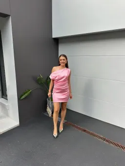 RHODE MINI DRESS | PINK - SIZE 8 for rent on The Volte - image 2