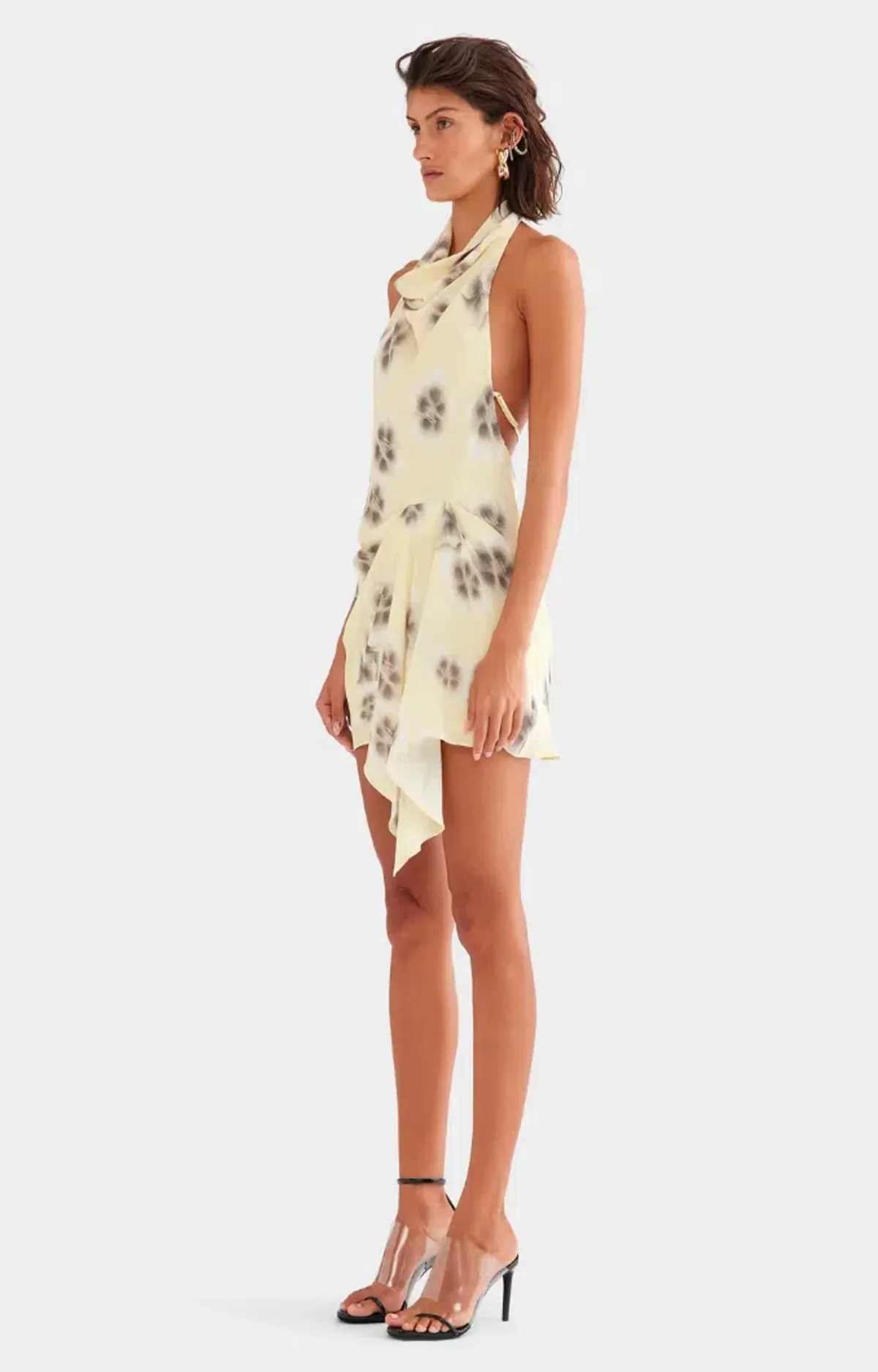 Venroy Draped Halter mini - pale yellow blurred floral - size XS - Image 3
