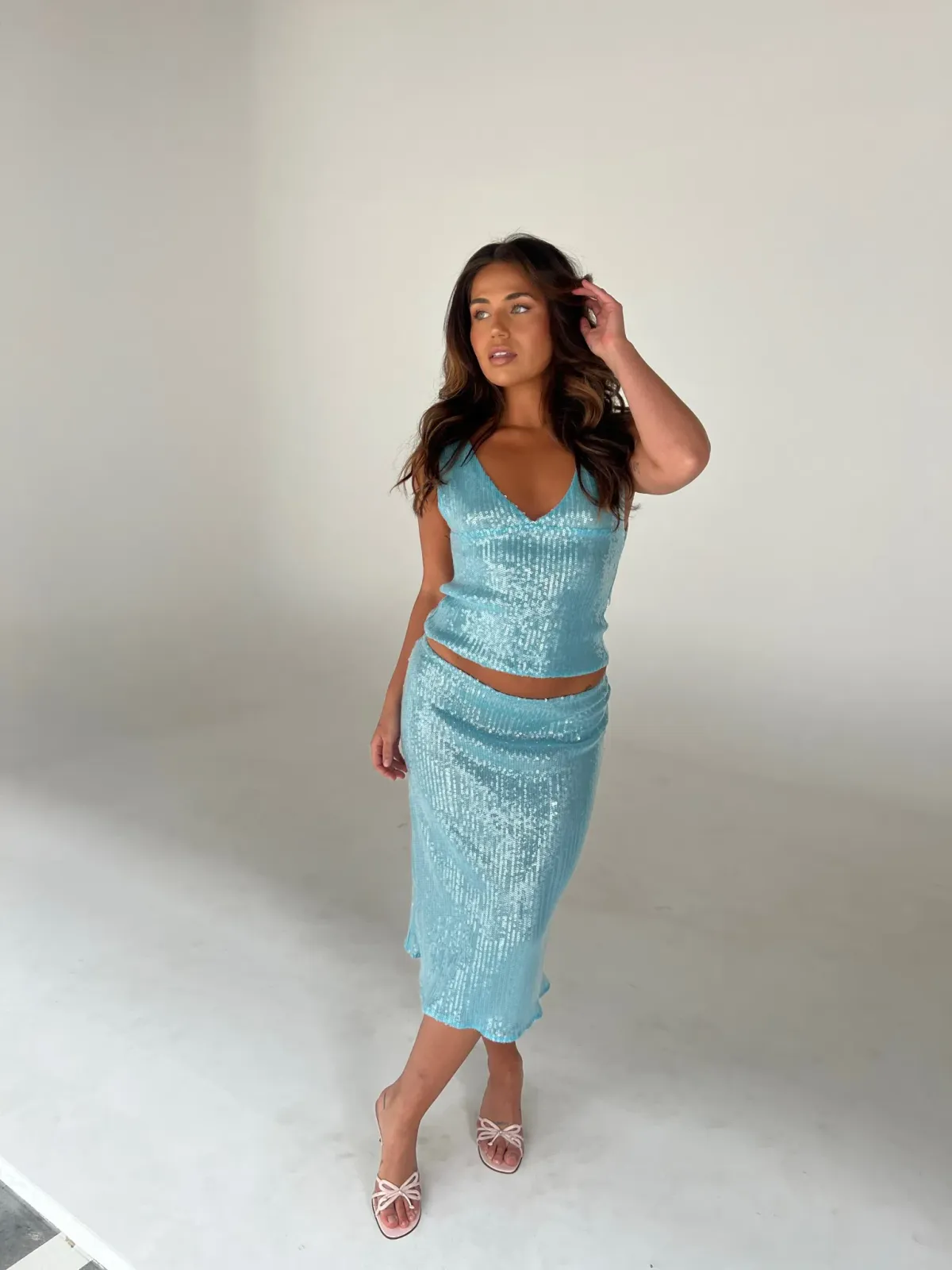 Mr Winston Sequin Top and Skirt Set in Marine Blue Size XS/S - Image 1
