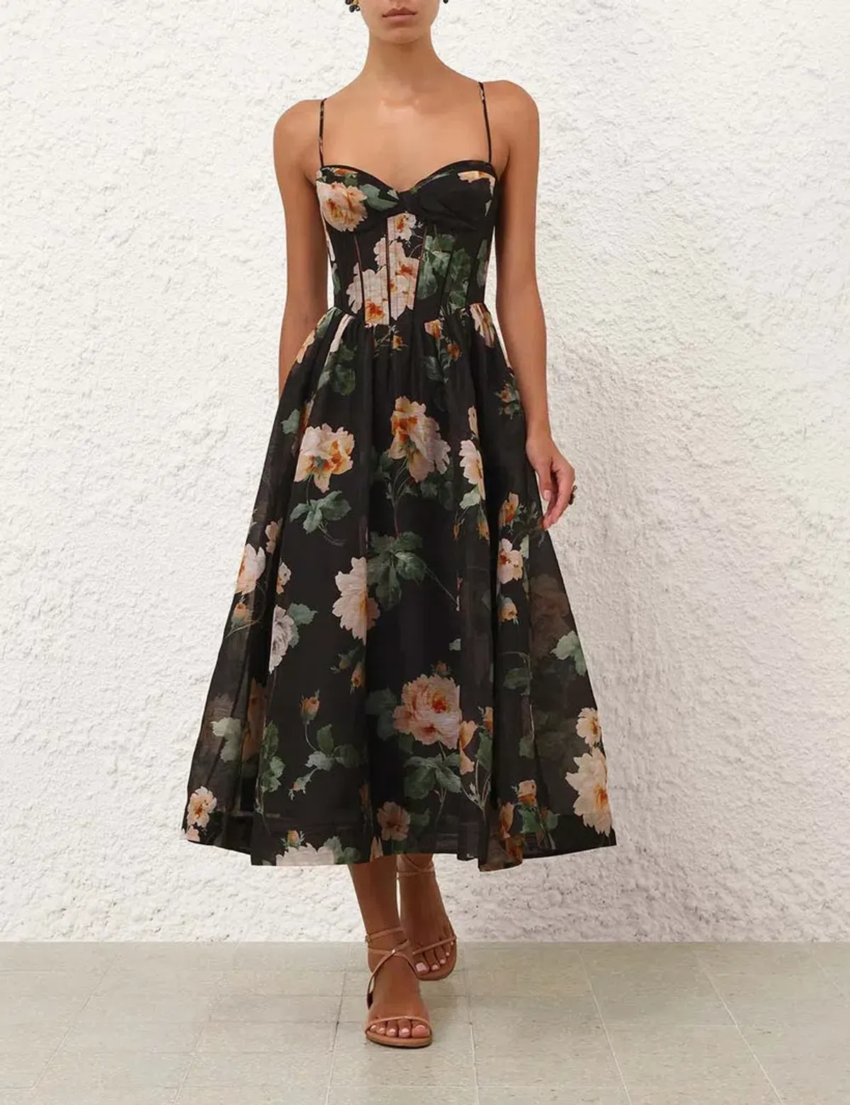 Zimmermann Luna Corset Midi Dress Black Rose Size 0 / AU 8 - Image 2