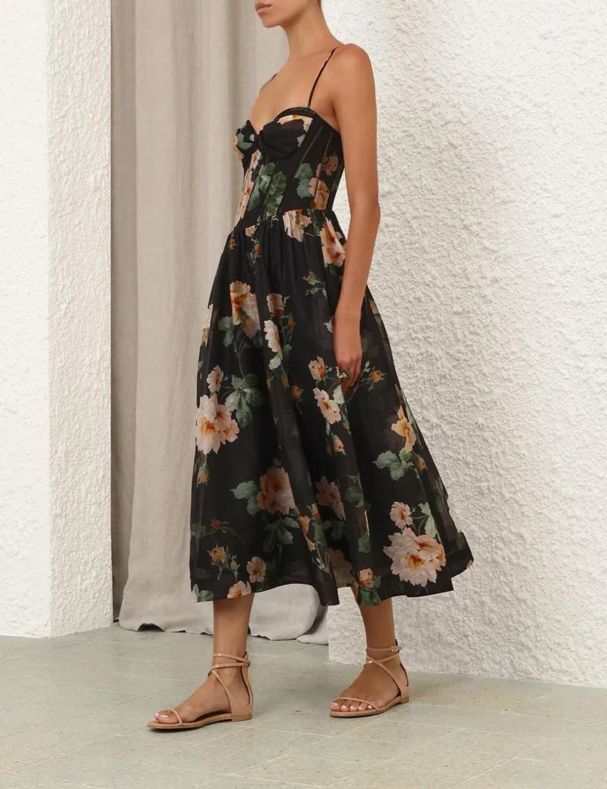 Zimmermann Luna Corset Midi Dress Black Rose Size 0 / AU 8 - Image 4
