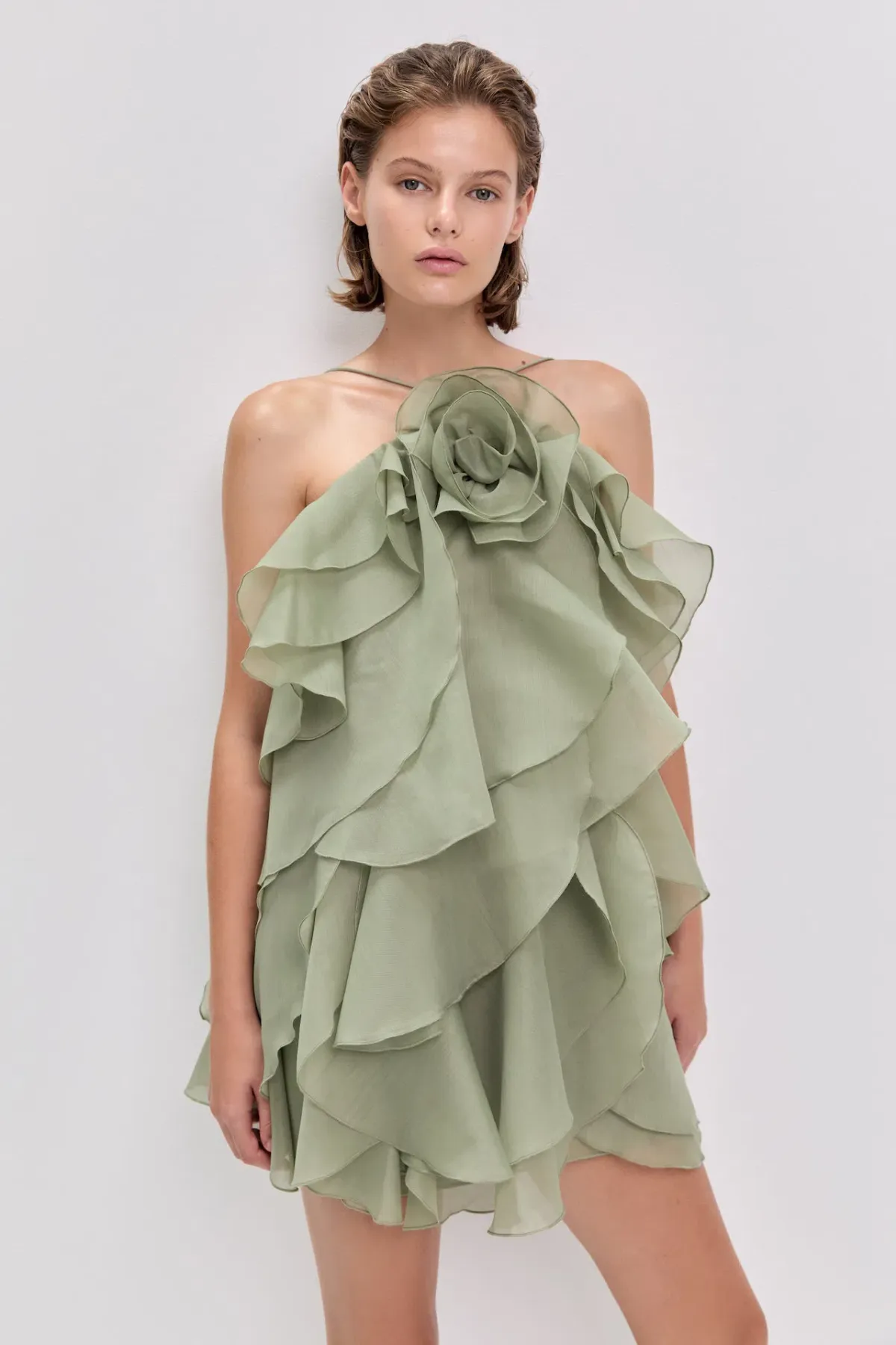 Aje Pandorea Layered Mini Dress in Moss Green Size 6 - Image 2