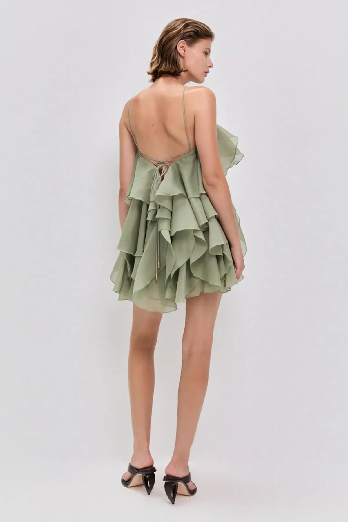 Aje Pandorea Layered Mini Dress in Moss Green Size 6 - Image 3