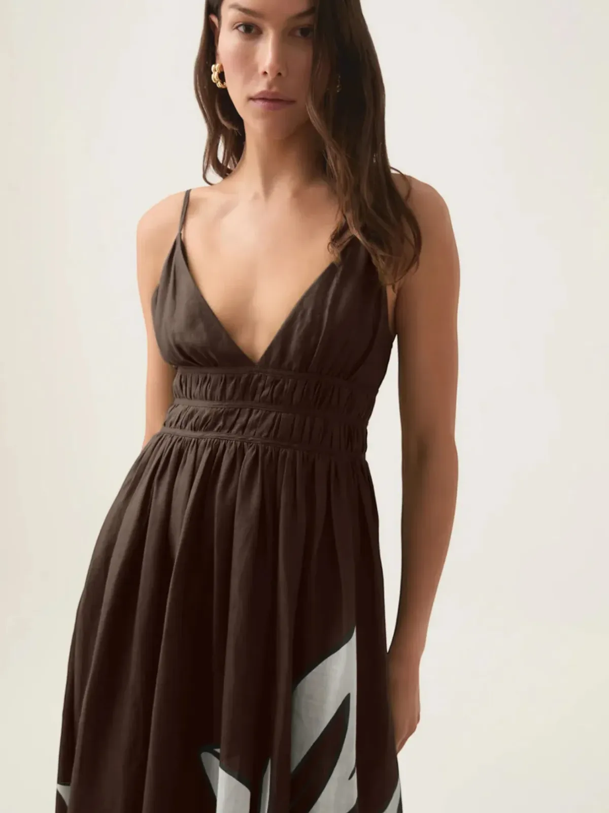 Aje Planetary Maxi Dress Size AU 16 Brown Carob Abstract Print Strappy Gown - Image 4