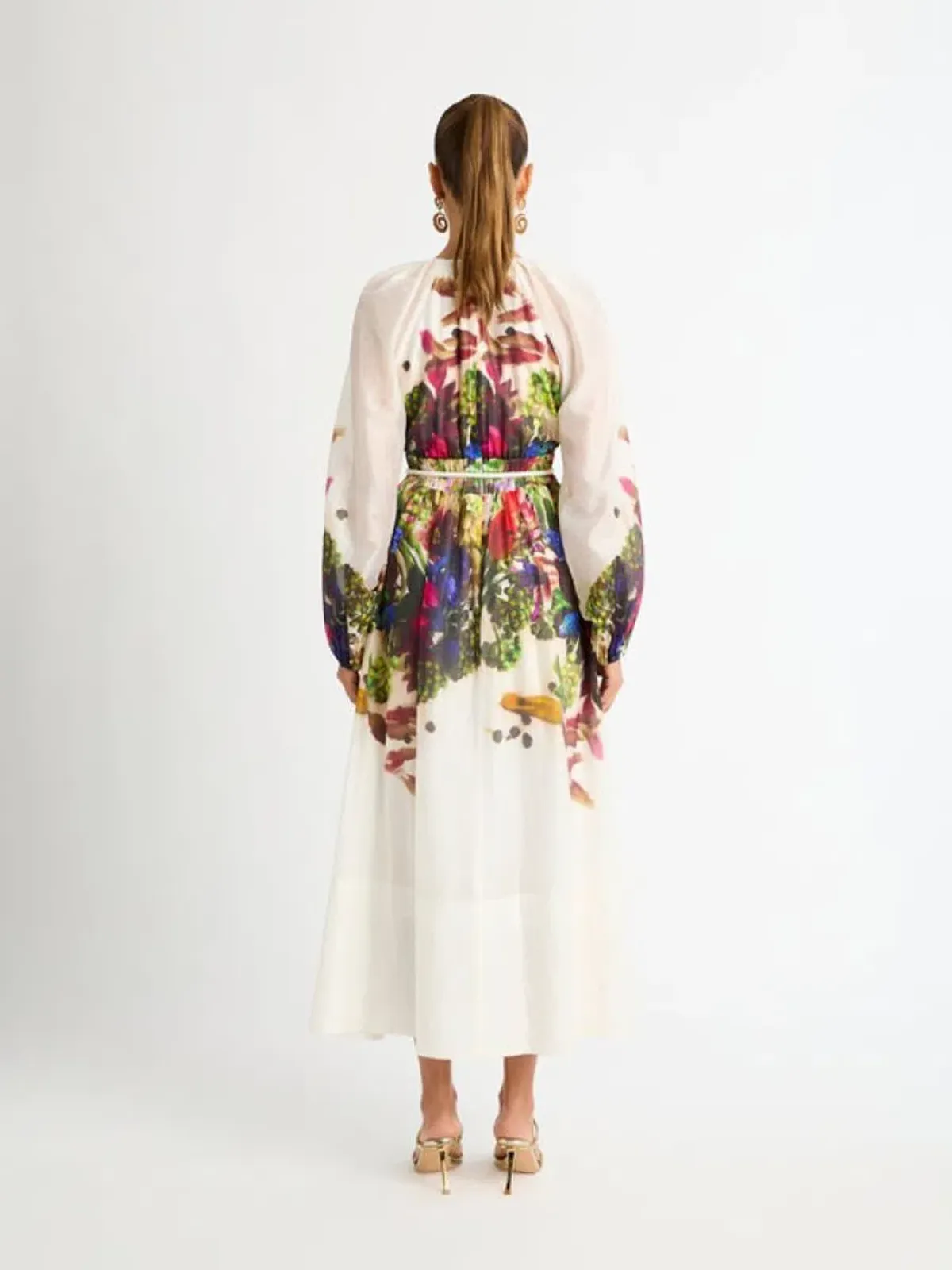 Sheike Impression Maxi Dress Size AU 16 / US 12 Tencel Linen Floral Print Long Sleeve Gown - Image 4