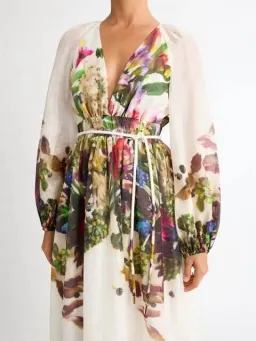 Sheike Impression Maxi Dress Size AU 16 / US 12 Tencel Linen Floral Print Long Sleeve Gown for rent on The Volte - image 3
