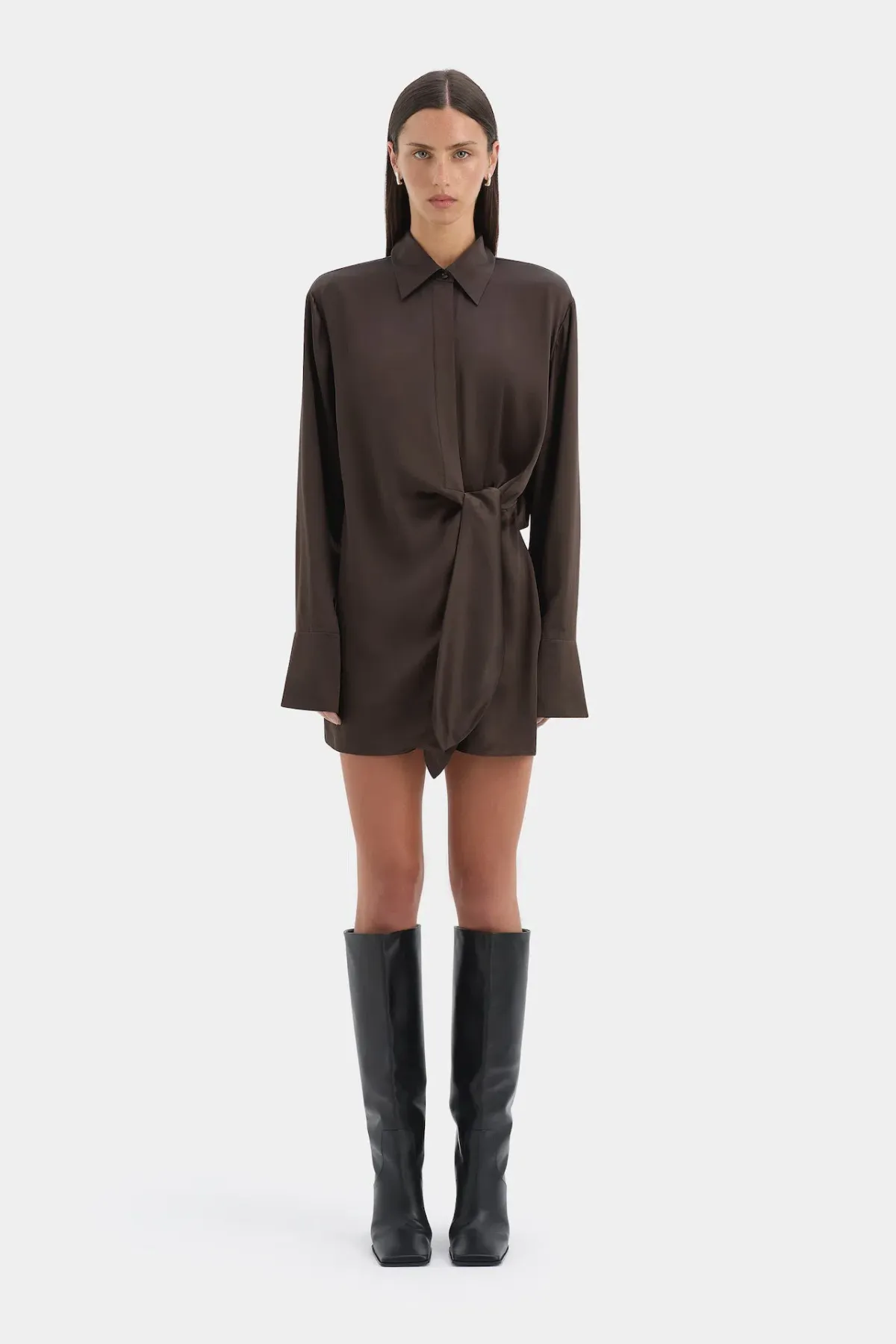Sir the Label Sorrento Shirt Dress in Bitter Chocolate Size 2 / AU 10 - Image 1