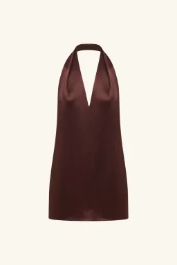 Savanna Halter Neck Mini Dress Coffee size 8  for rent on The Volte - image 3