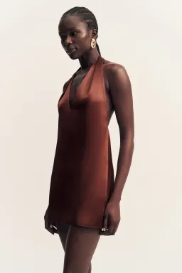 Savanna Halter Neck Mini Dress Coffee size 8  for rent on The Volte - image 2