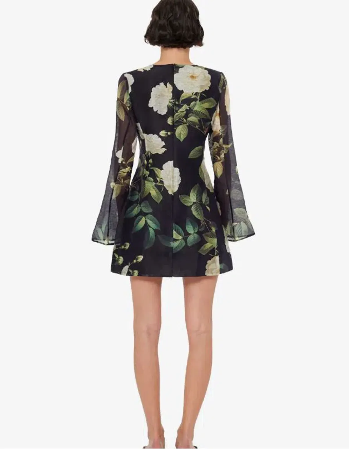Leo Lin Bell Sleeve Mini in White Rose Print Size 8 - Image 2