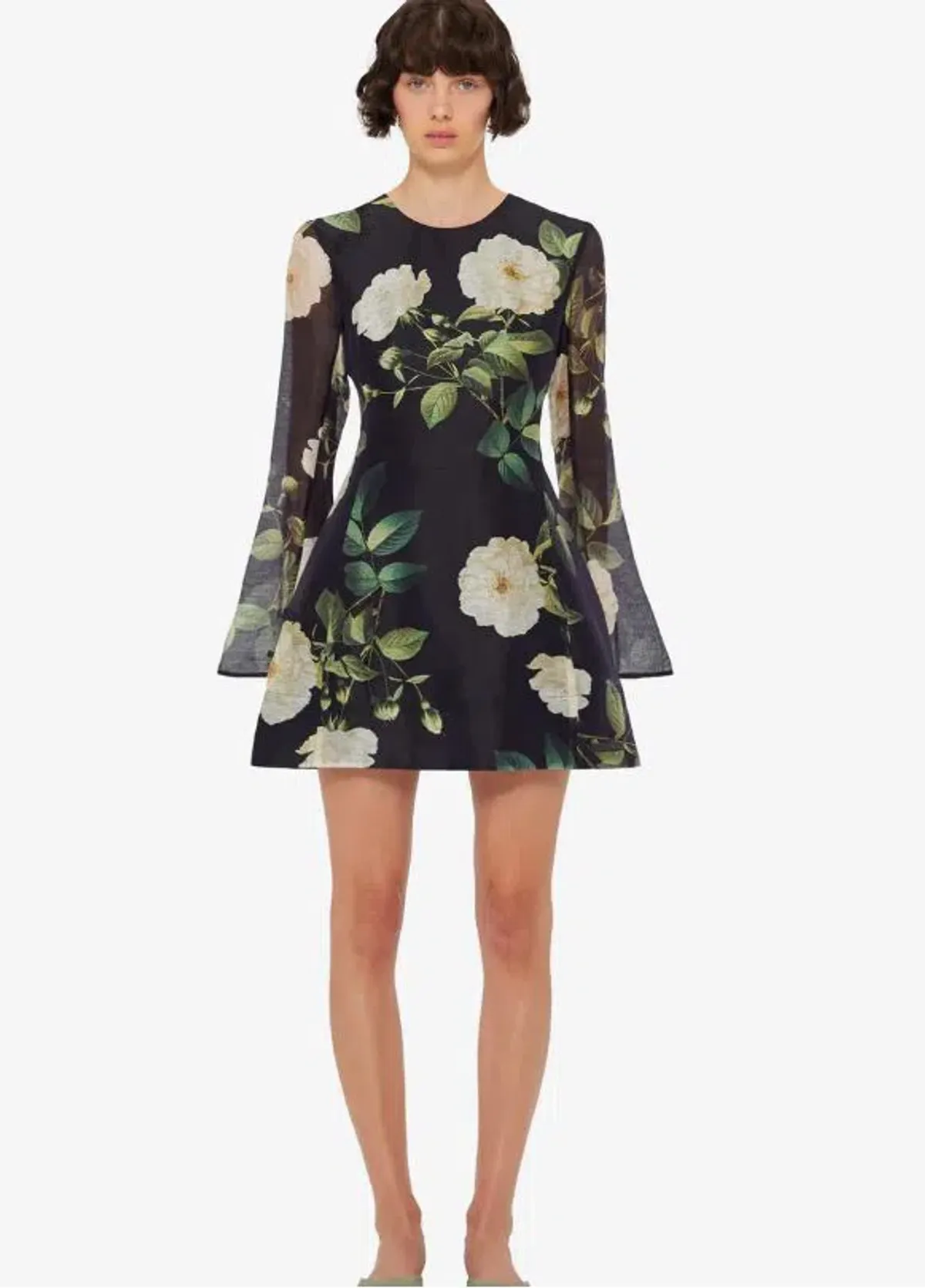 Leo Lin Bell Sleeve Mini in White Rose Print Size 8 - Image 1