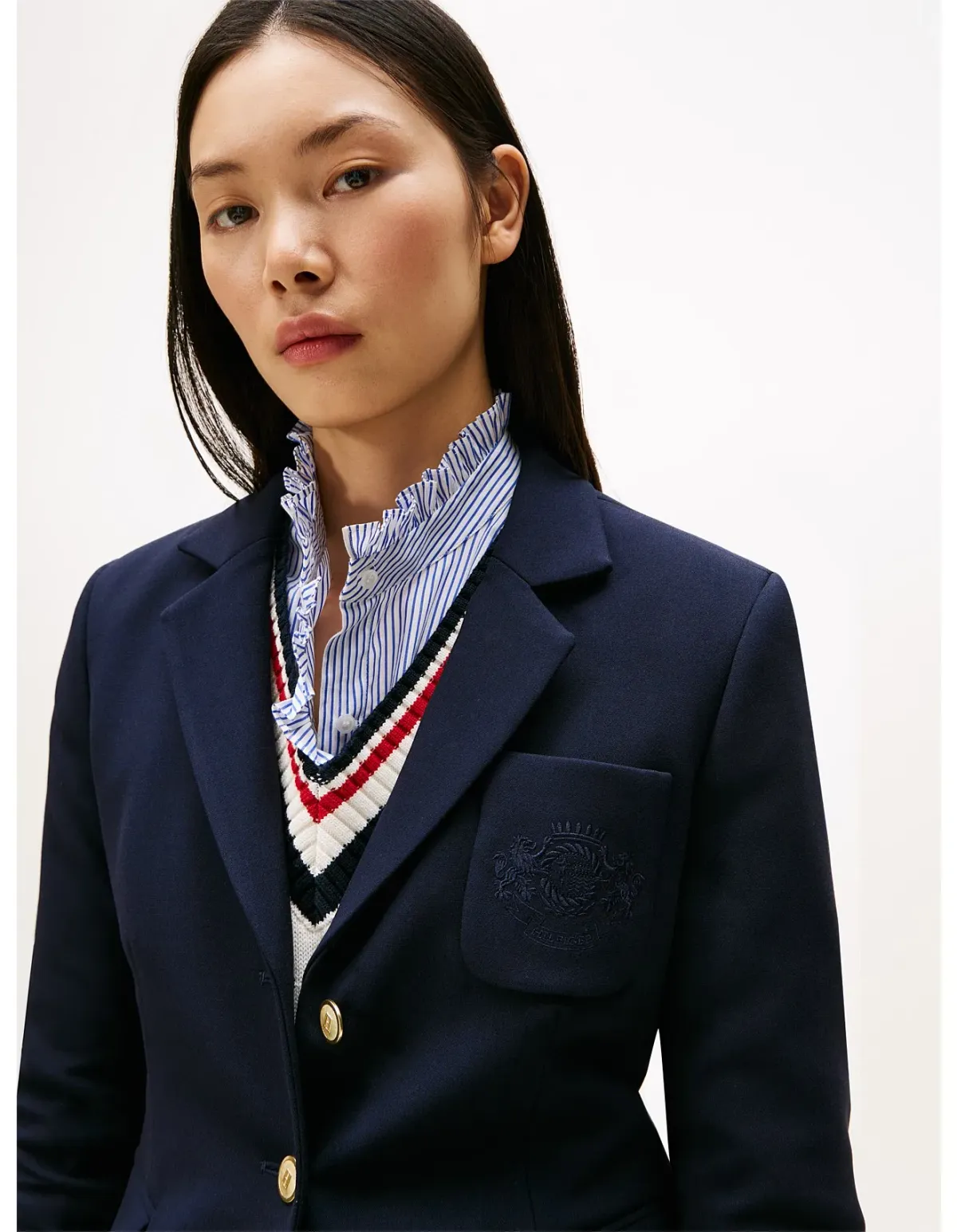 Tommy Hilfiger Punto Tonal Crest Slim Blazer Navy Size 36 EU - Image 3