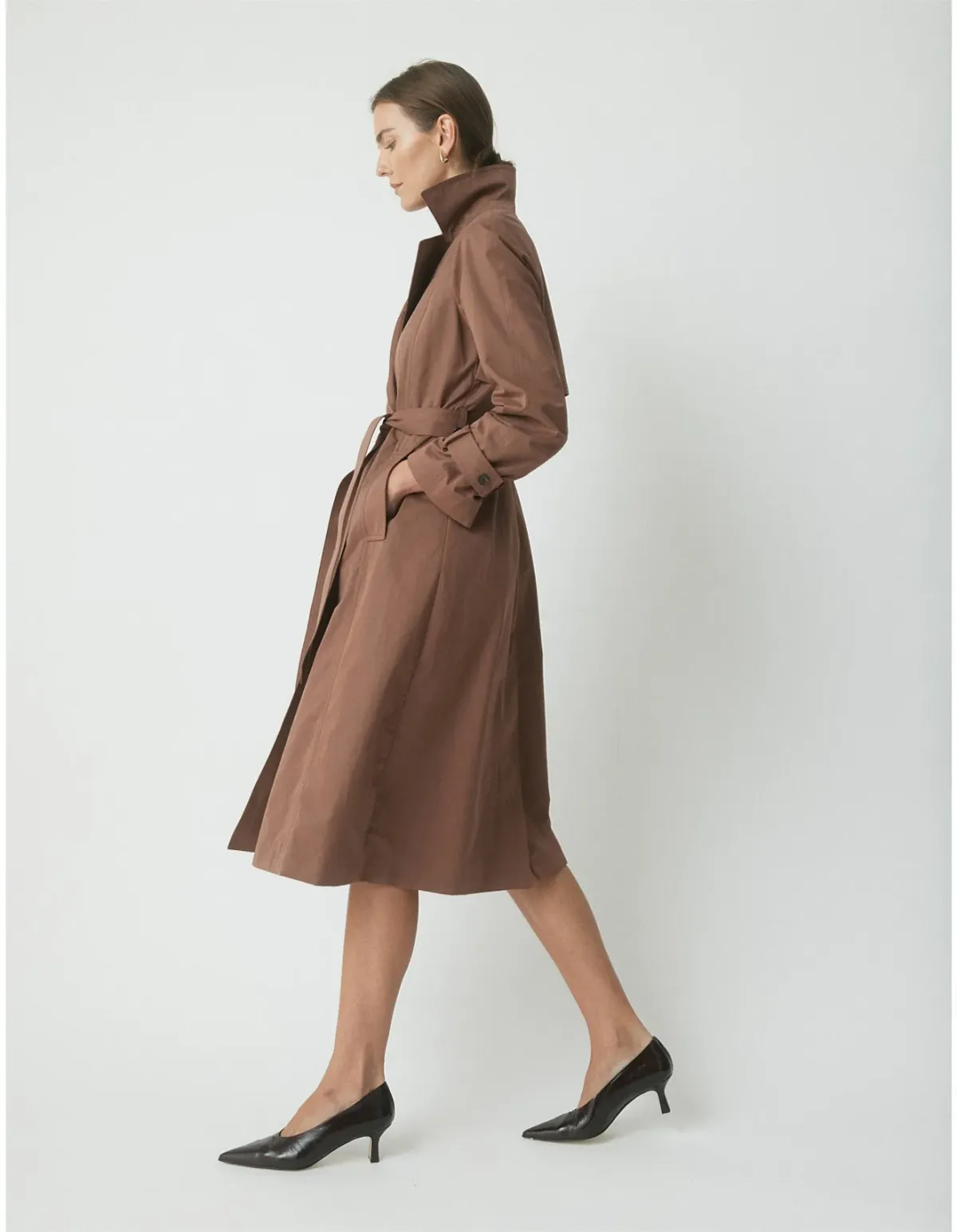 Perri Cutten Lotte Trench Coat Brown Size 10 - Image 3