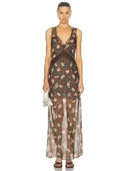 SIR THE LABEL - Avellino Lace Layered Dress Chocolate Fiore Print: Size 3 / AU 12 for rent on The Volte - image 1