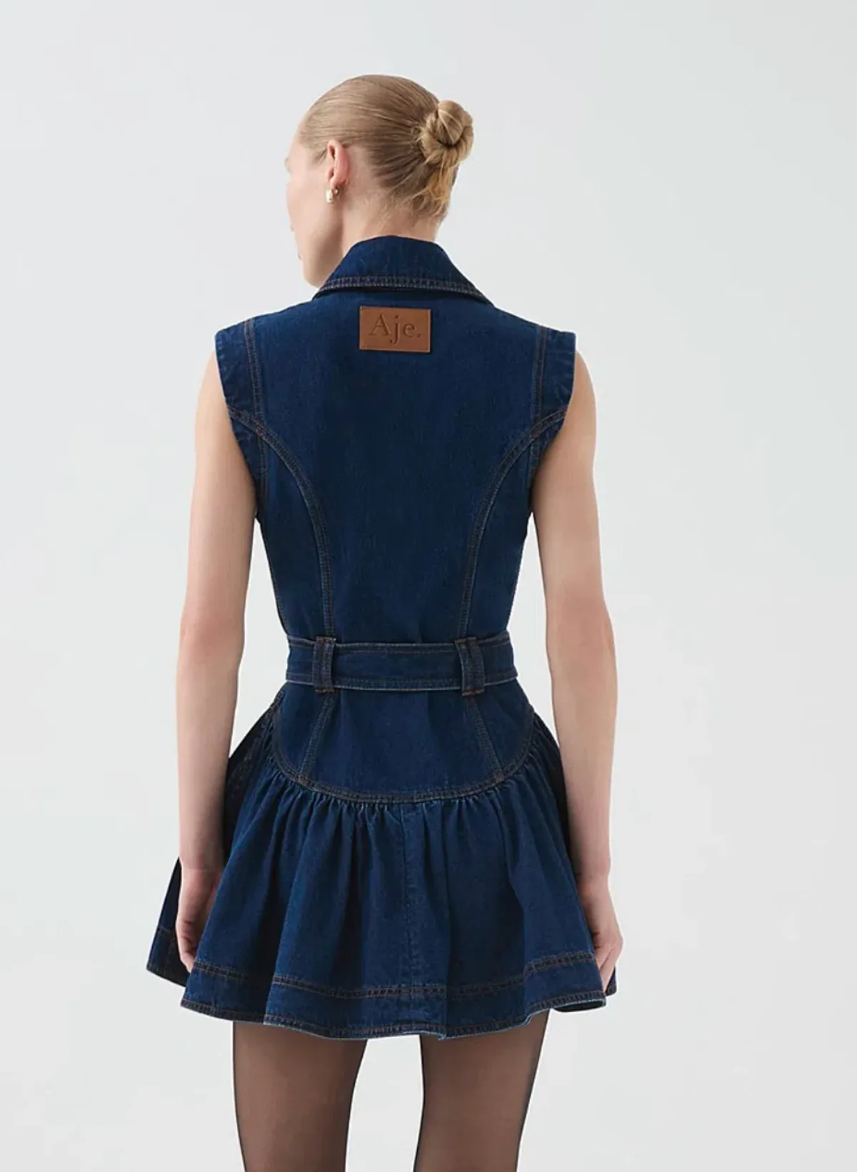ELENA BELTED DENIM MINI DRESS  SIZE 12 - Image 3