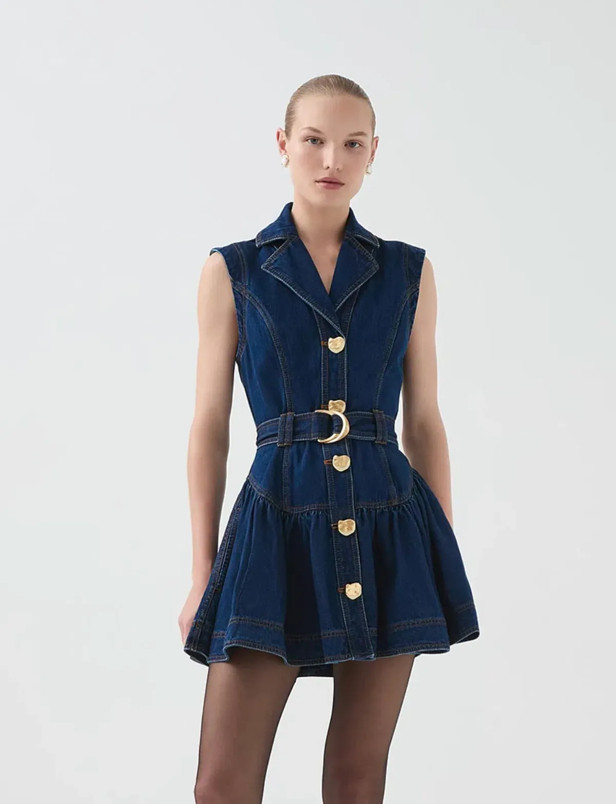 ELENA BELTED DENIM MINI DRESS  SIZE 12 - Image 1
