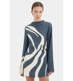 Sir The Label Lilou Long Sleeve Mini Dress in Liora Charcoal Blue Size AU8 for rent on The Volte - image 2