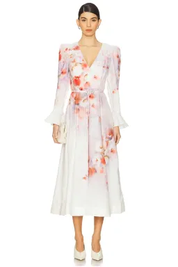Crush Frill Sleeved Midi Dress by Zimmermann Size 0 for rent on The Volte - image 1