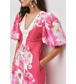 Aje Overflow Knotted Midi Dress in Rosa Bold Size AU10 for rent on The Volte - image 3