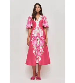 Aje Overflow Knotted Midi Dress in Rosa Bold Size AU10 for rent on The Volte - image 2