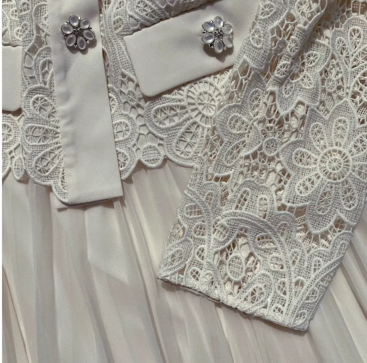 Self-Portrait Belted Crystal Embellished Guipure Lace Midi Dress - Image 7