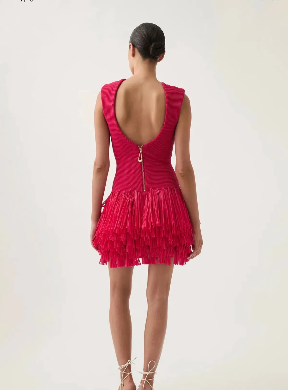 aje rushes raffia knit mini dress deep fuschia size XS - Image 2