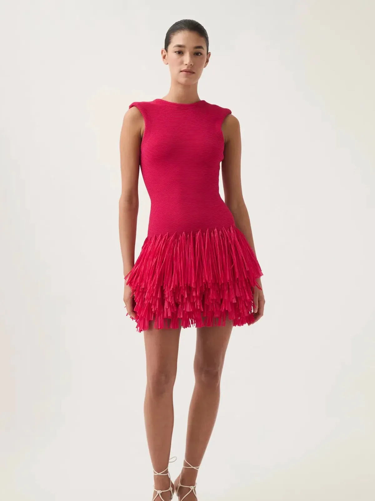 aje rushes raffia knit mini dress deep fuschia size XS - Image 1