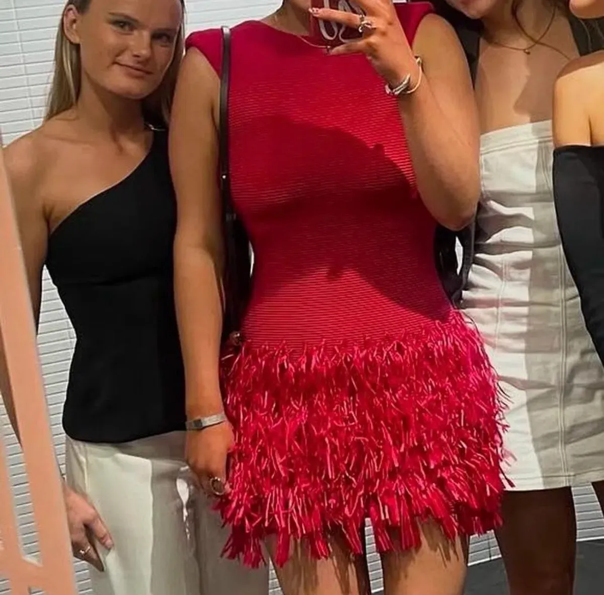 aje rushes raffia knit mini dress deep fuschia size XS - Image 3