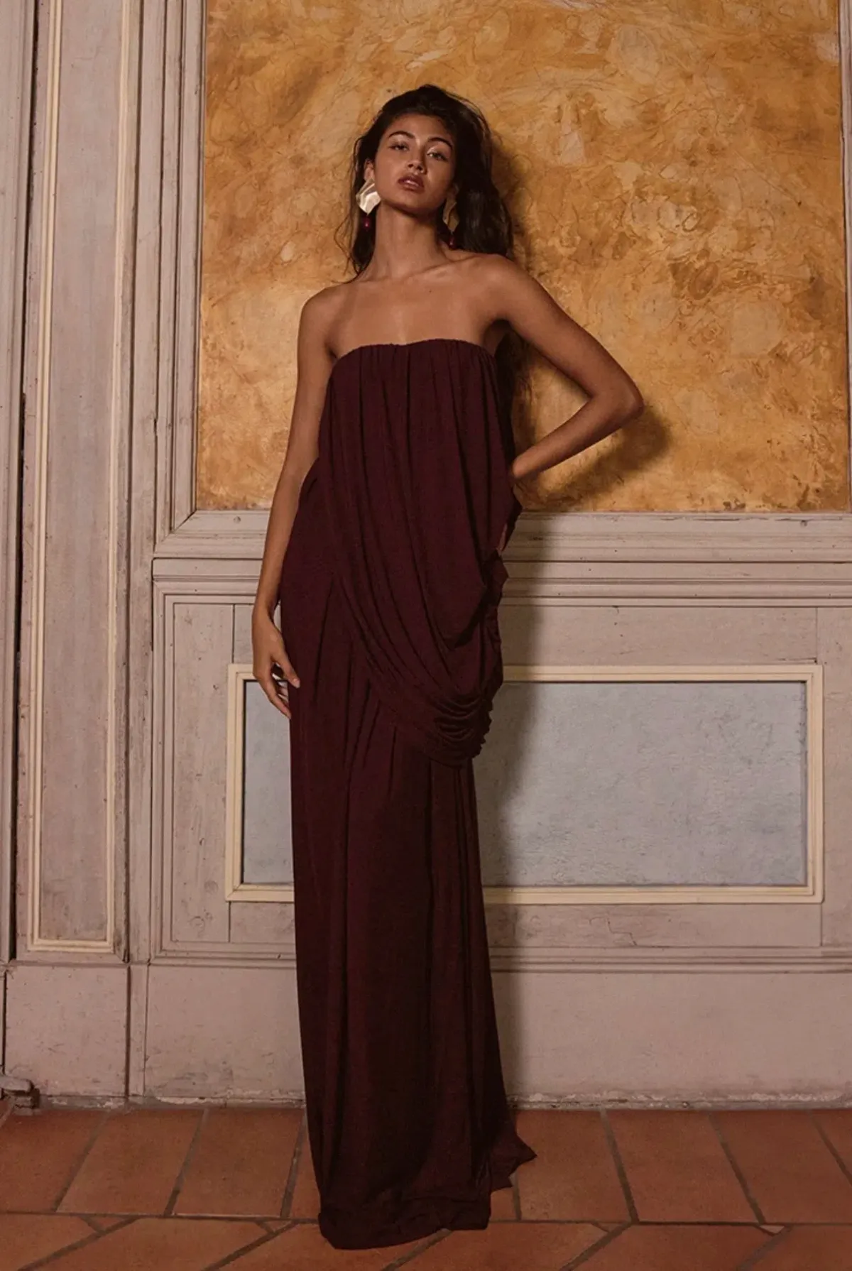 PLT MULBERRY MESH DRAPE BANDEAU MAXI DRESS SIZE 12 - Image 2
