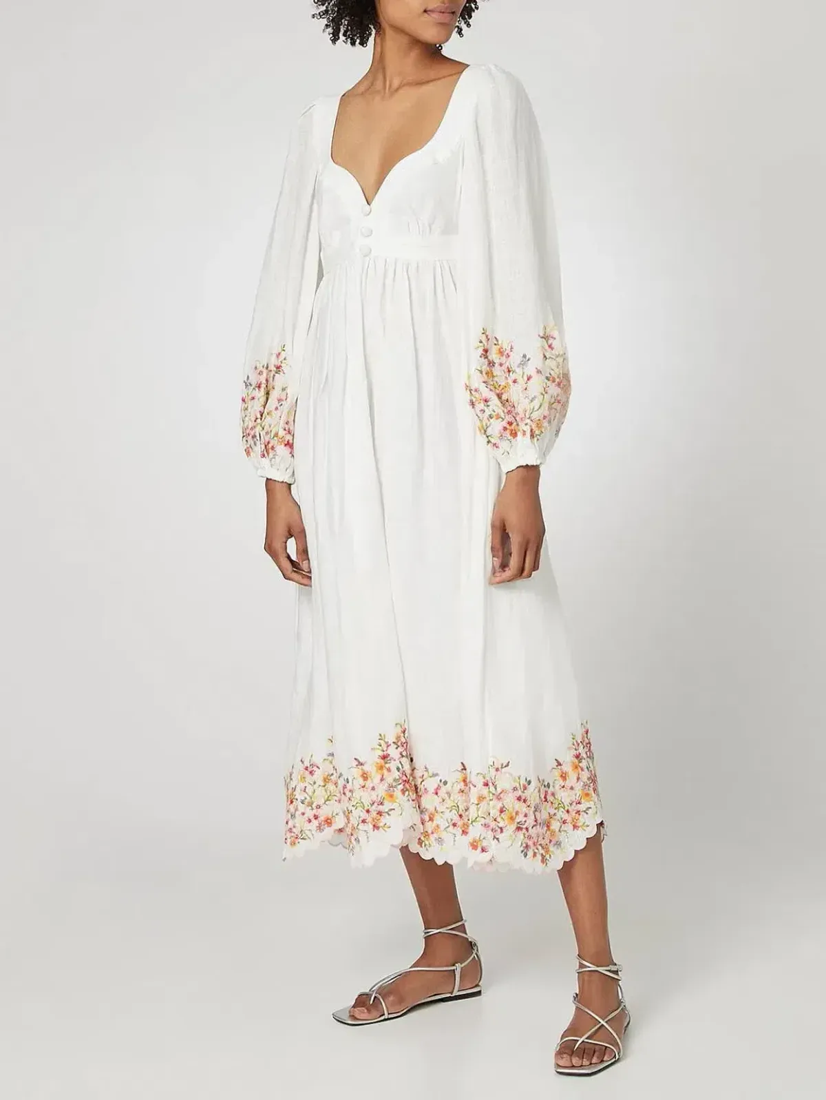 ZIMMERMANN MAE FLORAL MIDI DRESS WHITE FLORAL SIZE 1/AU 10 - Image 3