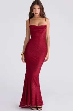 Nalani Deep Red Devoré Satin Maxi Gown Size M / AU 10 for rent on The Volte - image 1