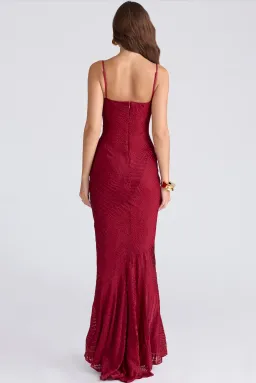 Nalani Deep Red Devoré Satin Maxi Gown Size M / AU 10 for rent on The Volte - image 4
