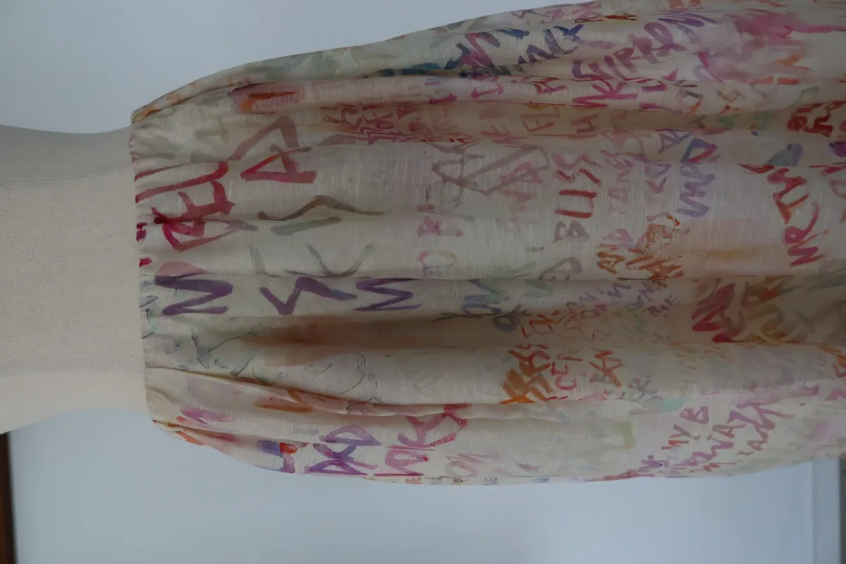 ZIMMERMANN Cream Voluminous Maxi Skirt with Multicoloured Writing Size 8 - Image 3