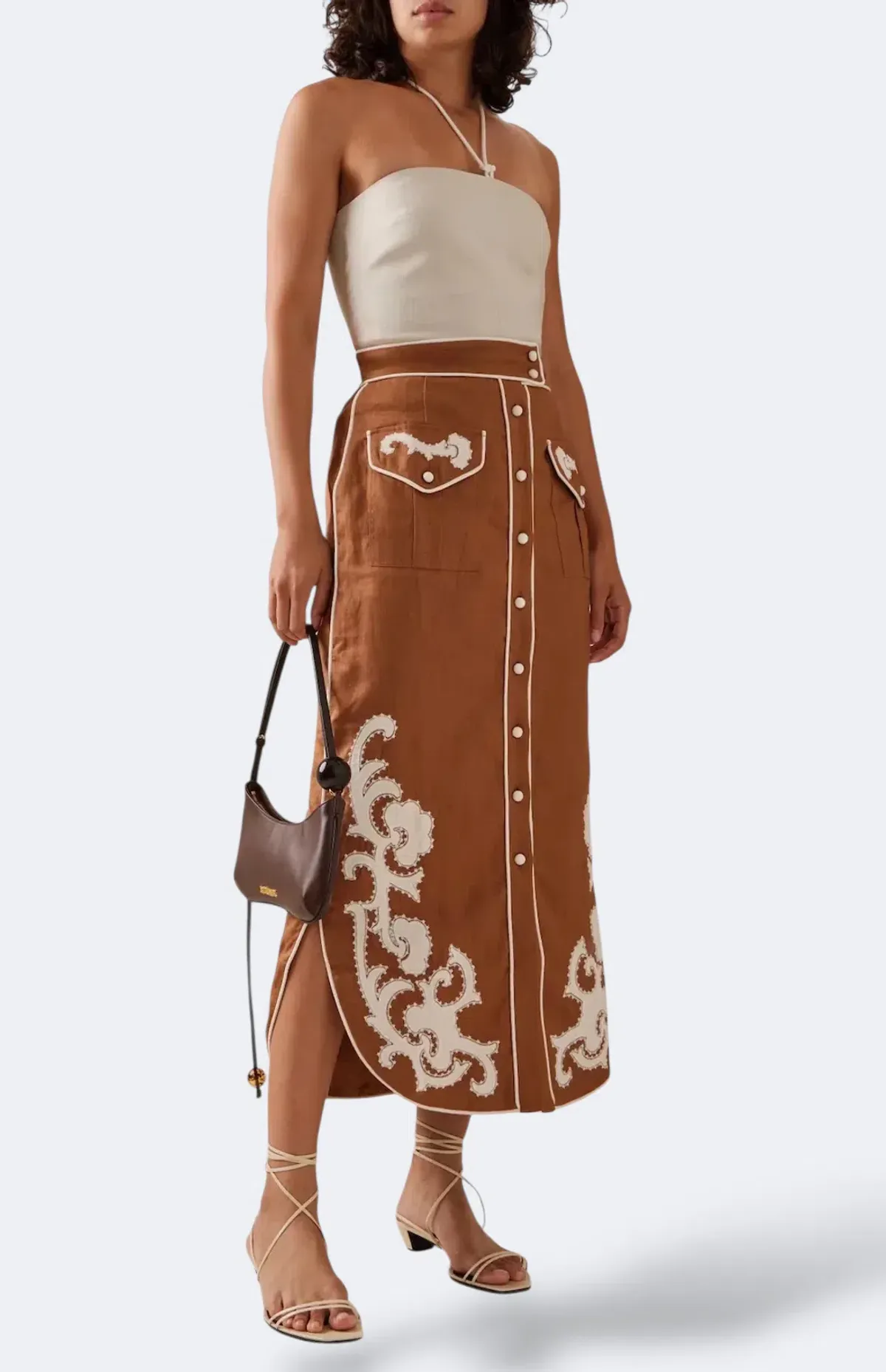 Alemais Ruby Applique Midi Skirt Brown Size AU 8 / S - Image 1