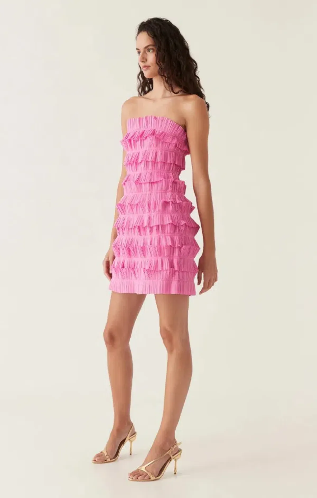 Aje Palladium Ruffled Mini Dress Muted Fuchsia Size S AU 8 - Image 3