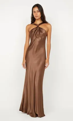 🤎 BEC and BRIDGE Elisia Twist Satin Maxi Dress – Milk Chocolate Brown – Size AU 10 🤎 for rent on The Volte - image 3