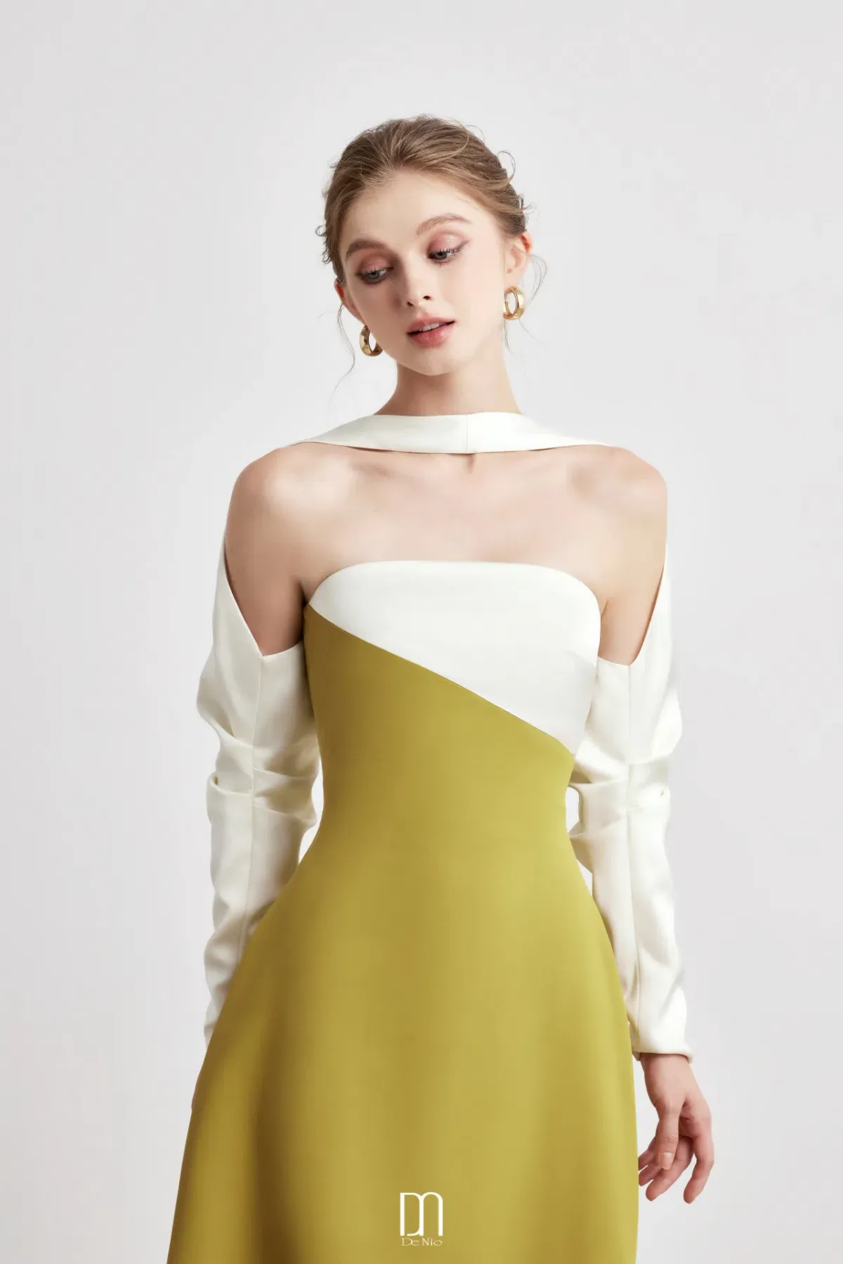 DENIO Princesa Scarf Midi Dress White / Mustard Size Small - Image 2