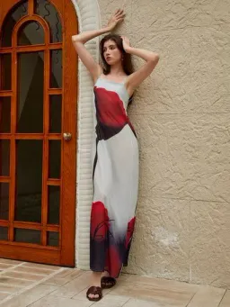 Floral Blue and Red Slip Maxi Dress Size 8/10 for rent on The Volte - image 2