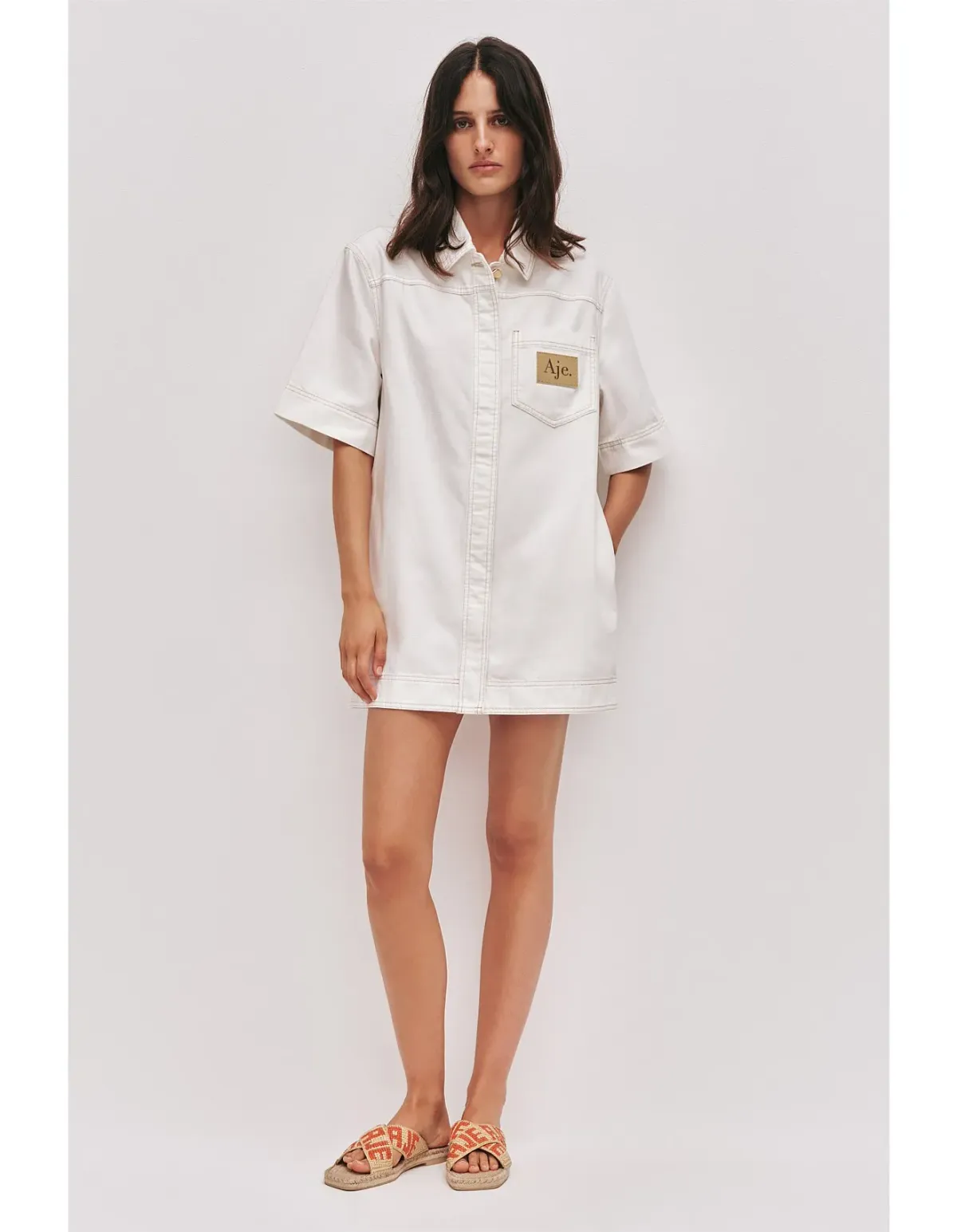 Aje Studio Lumi Denim Mini Tunic Dress Cream Size 12 - Image 2