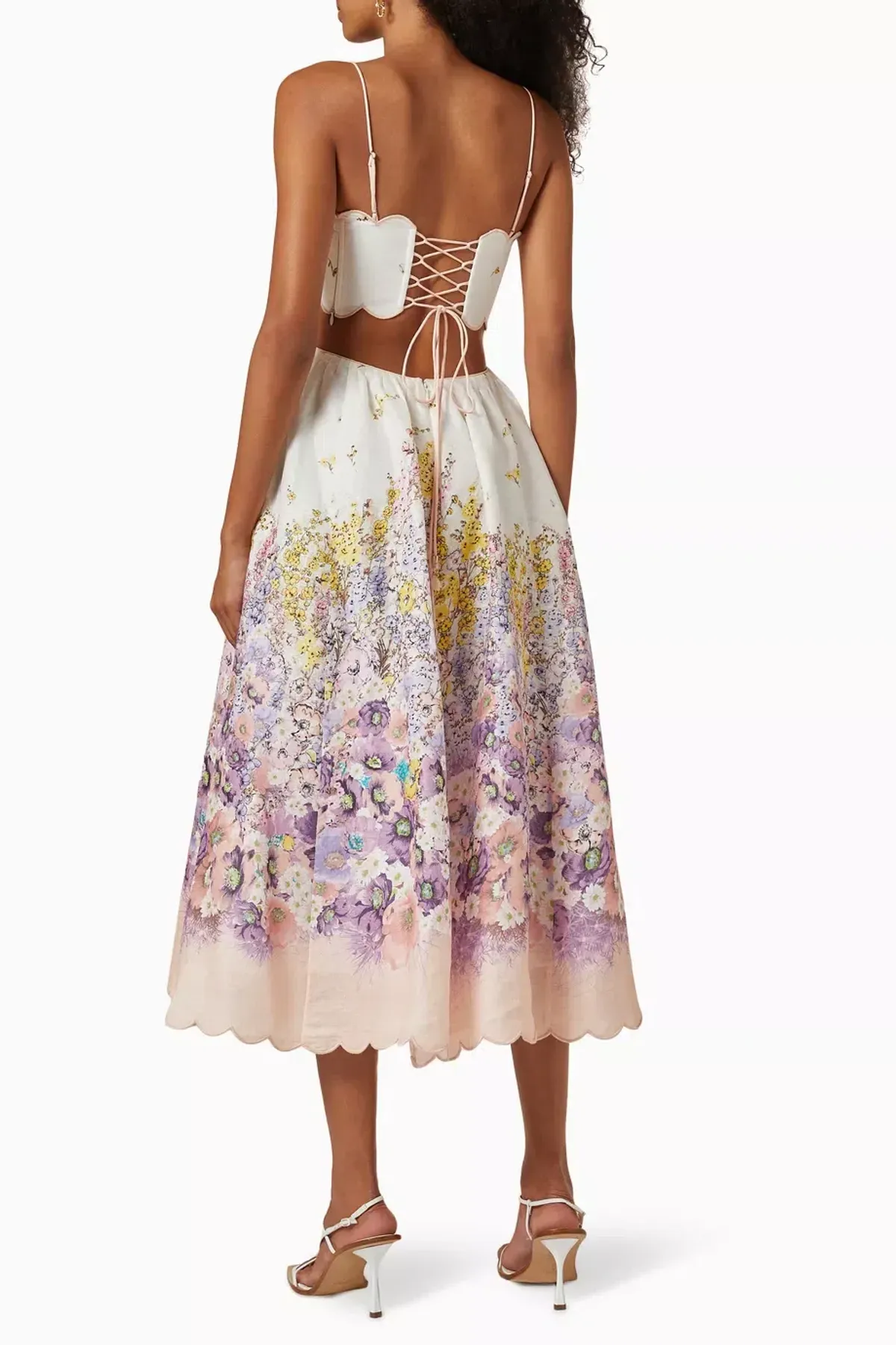 ZIMMERMANN JUDE SCALLOP MIDI DRESS PEACH GRADIENT FLORAL SIZE 2 / AU 12 - Image 3